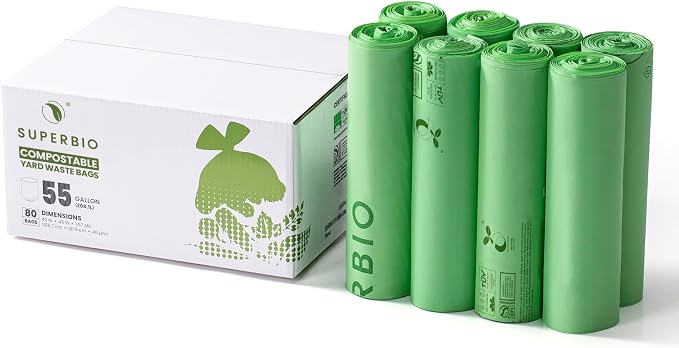 SUPERBIO 55 Gallon Compostable Yard Waste Bags, Lawn & Leaf Bags, Heavy Duty by SUPERBIOCOMPOSTABLEBAGS