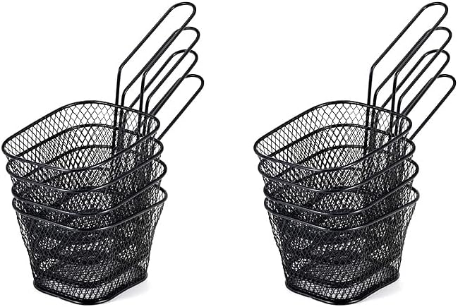 8pcs Mini Square Fry Baskets 4.1x3.3x2.6Inches, French fry basket Table Serving Fryer Baskets（black)