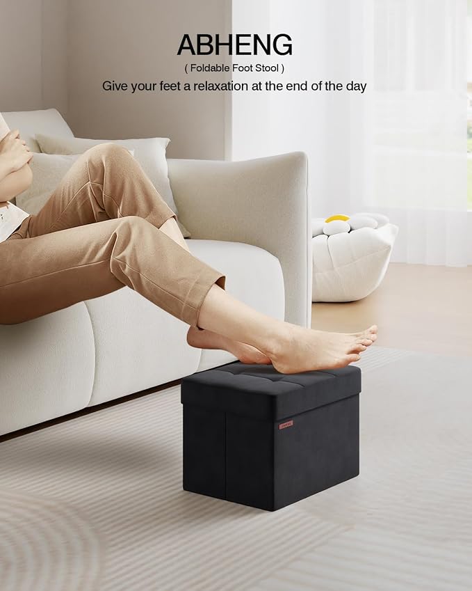 Folding Storage Ottoman, Velvet Storage Bench, Foot Stool, - Image 3