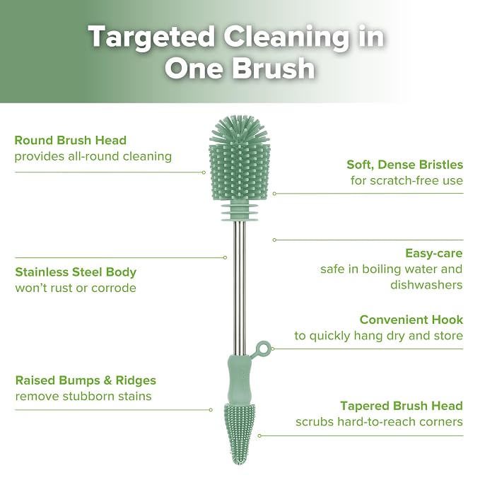 haakaa Cleaning Brush Silicone Bottle Brush Double-Ended Soft Silicone Bristles - Image 4