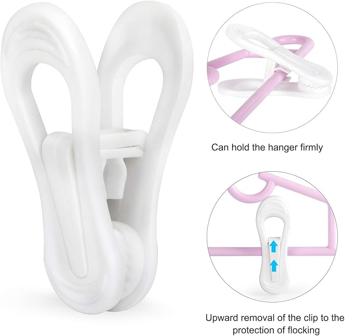 Tinfol White Plastic Hanger Clips, 50 Pack Hanger Clips- Strong Pinch Grip - Image 3