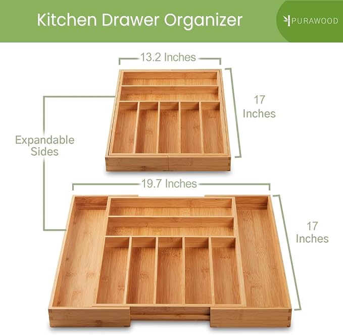Bamboo Drawer Organizer, 2 Pack - Image 2