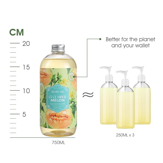 ROMIIE ZOI Liquid Hand Soap Refills Gift Set – Cucumber & Melon Scent – 3 x 26 - Image 5