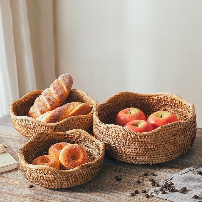 Rattan Bread Basket, Hand Woven Fruit Basket, Wicker Serving Basket Bowl - Image 5