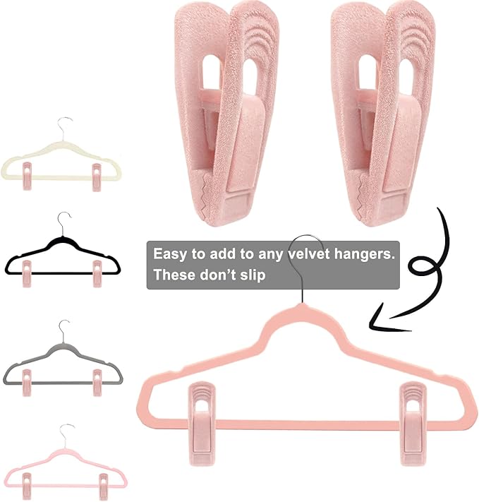Light Pink Velvet Hangers, Non-Slip Strong Hanger Clips - Image 6