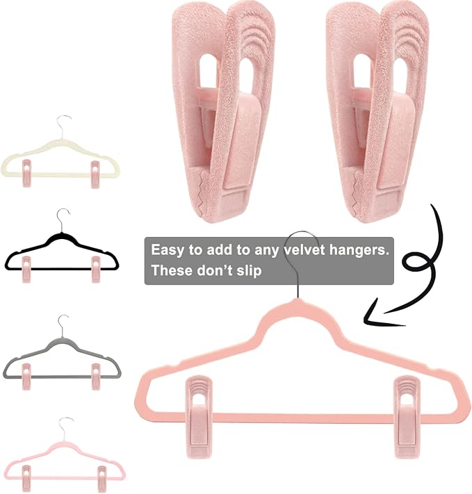 Light Pink Velvet Hanger Clips, Non-Slip Strong Hanger Clips - Image 3