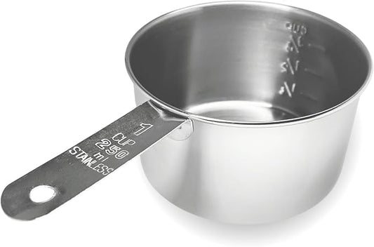 1 Cup Stainless Steel Measuring Cup | Sturdy Metal 250 ml | 240 cc | 8 oz | by Knupp+Co.