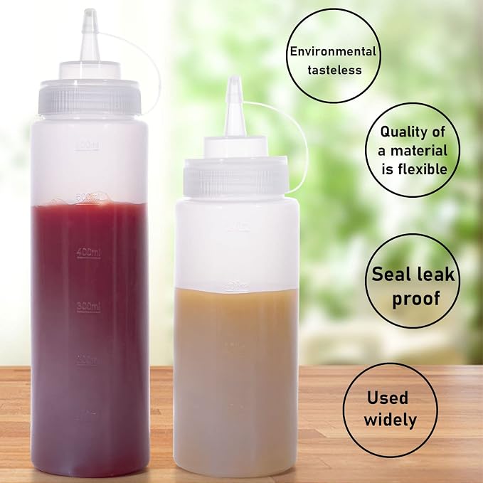 Squeeze Bottles for Sauces 2 Pack, 16 Ounce Plastic Dressing Squirt Bottles - Image 4
