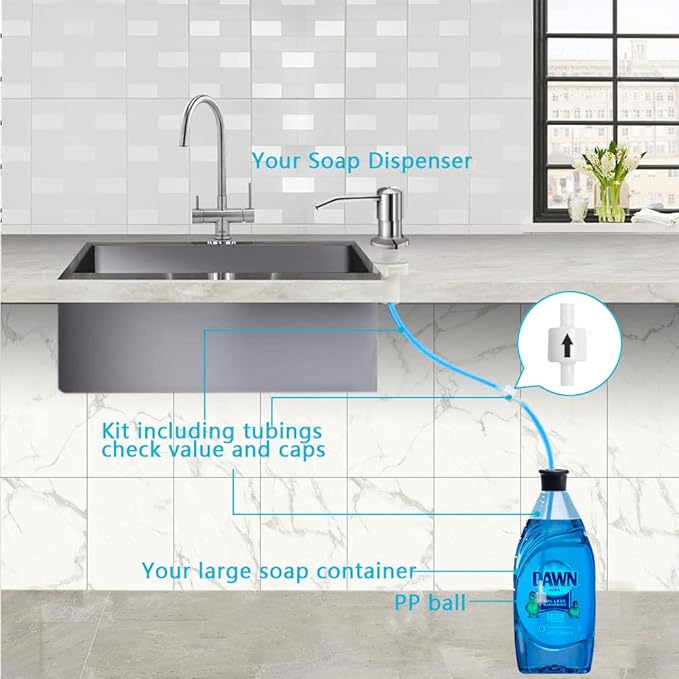 Soap Dispenser for Kitchen Sink, Brushed Nickel Countertop Soap Dispenser Pump - Image 2