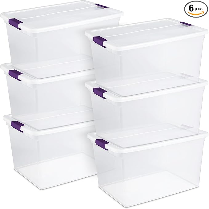 Sterilite 6 Pack 66 Quart ClearView Latch Box, Stackable Organizer Bins by Sterilite