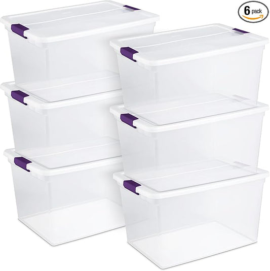 Sterilite 6 Pack 66 Quart ClearView Latch Box, Stackable Organizer Bins by Sterilite