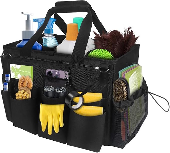 Qivine Cleaning Caddy with Handle, Cleaning Supply Caddy Foldable Tool Bag by Qivine