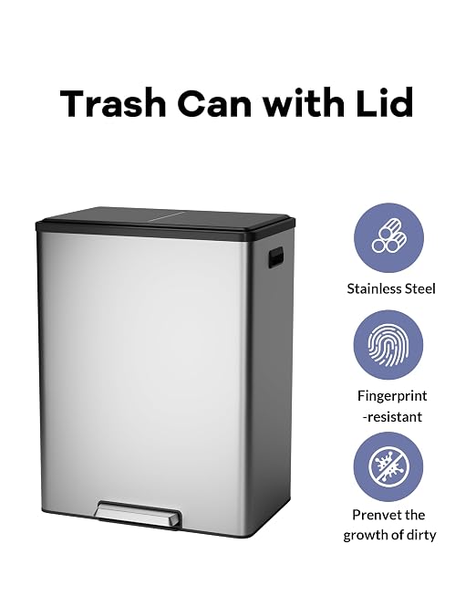 Garvee Dual Trash Can for Recycling and Trash, 2 x 30 L Stainless Steel Kitchen - Image 2