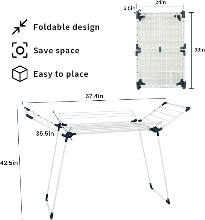 Clothes Drying Rack Adjustable Gullwing and Foldable Space-Saving Laundry Rack - Image 4