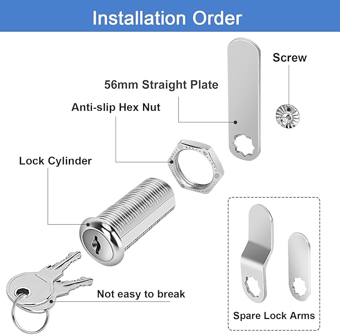 Cabinet Lock with Keys, 1-1/2" Long Cam Locks keyed Alike, Cam Lock Set - Image 7