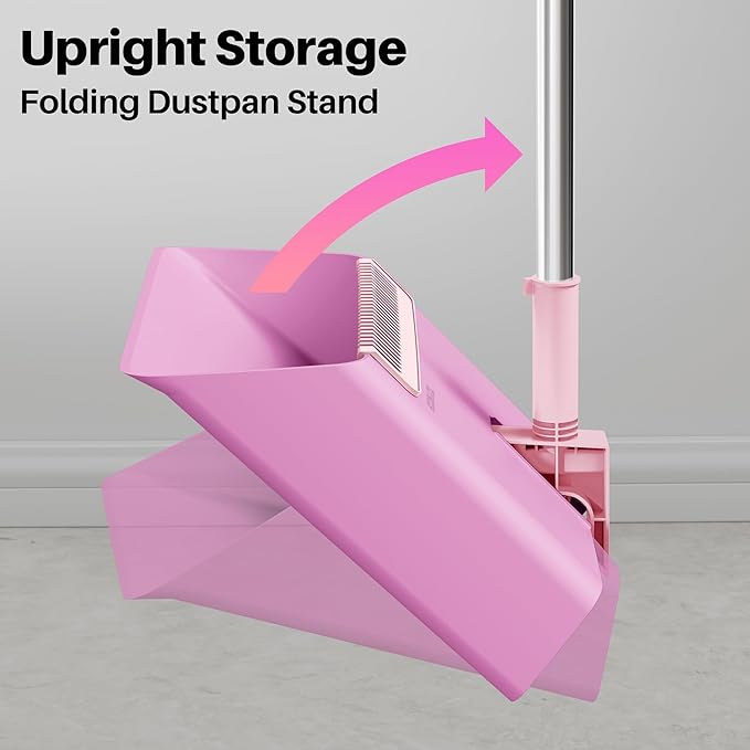 JOYMOOP Pink Broom and Dustpan Set, Upright Angle - Image 9