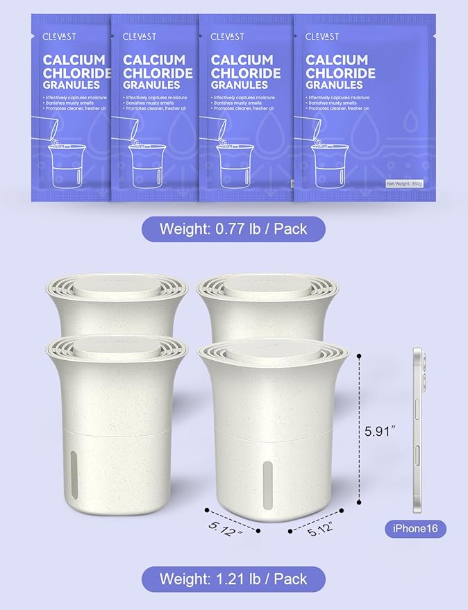 CLEVAST Refillable Moisture Absorber Bucket, 12.5 oz, 4 Pack, Refills Cups - Image 8