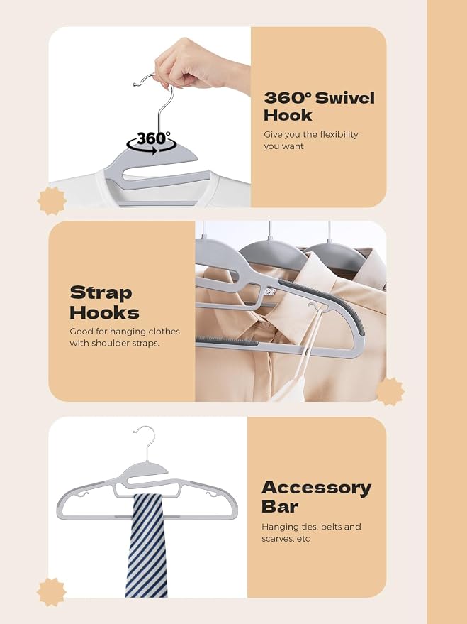 HOUSE DAY Grey Plastic Hangers 30 Pack, Slim Space Saving, Non Slip Clothes - Image 7