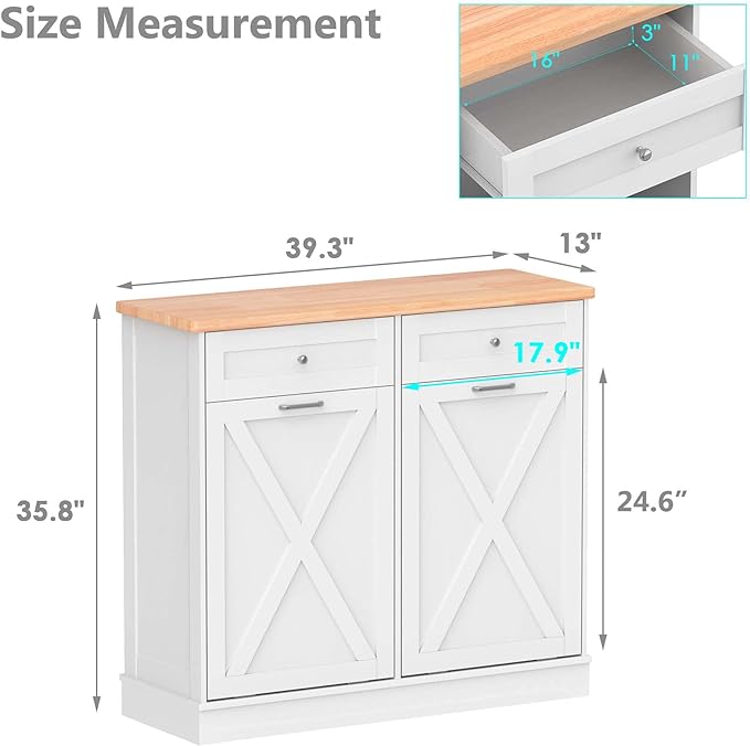 Betterhood Double Tilt Out Trash Cabinet Can Bin Kitchen 20 Gallon Wooden Free - Image 2