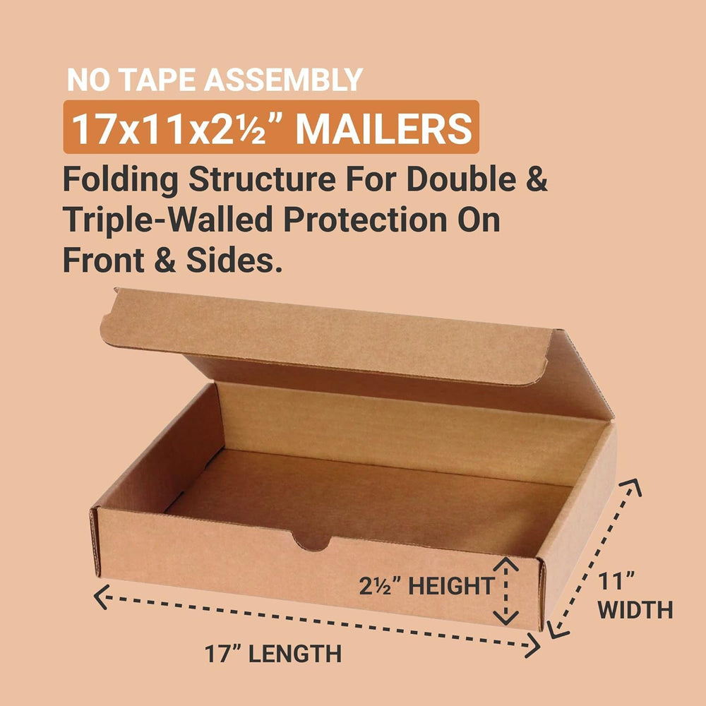 BOX USA Mailer Boxes Medium 17"L x 11"W x 2.5"H 25-Pack - Corr...