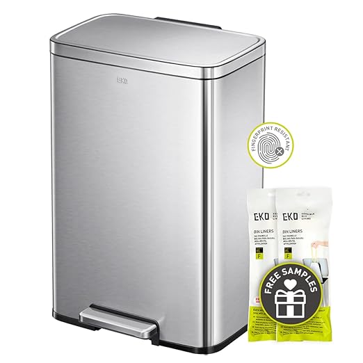 EKO Madison Brushed Stainless 50 Liter/13.2 Gallon Step Trash Can by EKO