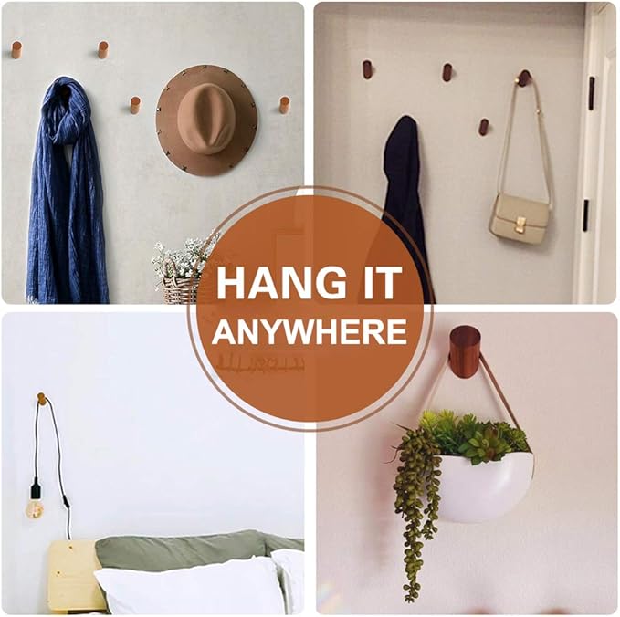 Wood Wall Hooks, 4 Pack Coat Hooks Mounted Rustic Wooden Heavy Duty Robe Hook - Image 5