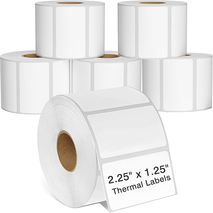 2.25 x 1.25 Thermal Labels, Printable Blank Label Stickers 6000 Label Papers by TAPSIN