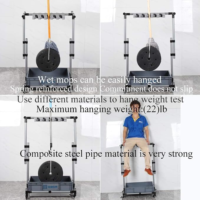 Broom And Mop Holder Put Wet Movable Floor-Mounted Mop Rack Floor Standing - Image 4