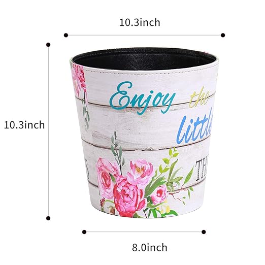 PU Leather Small Trash Can Wastebasket, Round Garbage Container Basket - Image 3