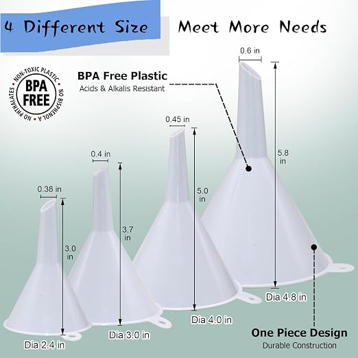 6 Pack Funnels for Kitchen Automotive Use Filling Bottles, Plastic Funnels - Image 2