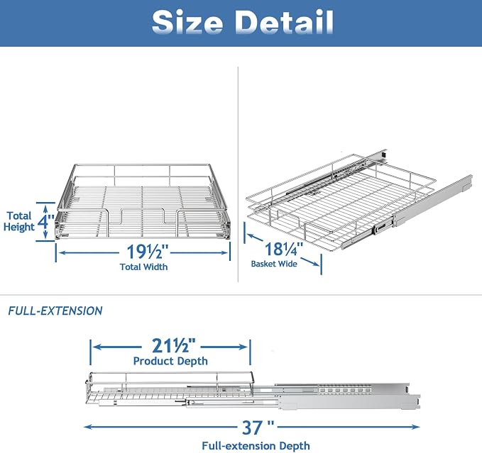 Pull Out Cabinet Organizer 19½" W x 21½" D, Heavy Duty Cabinet Pull Out Shelves - Image 3