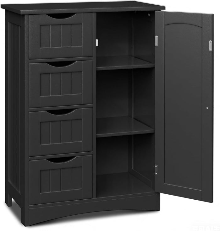 SUPER DEAL Bathroom Storage Cabinet with 4 Drawers and 1 Cupboard, Entryway Home Decor Furniture Towels Storage Organizer Unit, Black