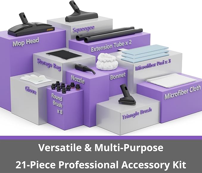 Steam Cleaner: Fast 50-Sec Heat-Up-21-Piece Kit-0.6Gal Tank Refill Anytime-No - Image 3