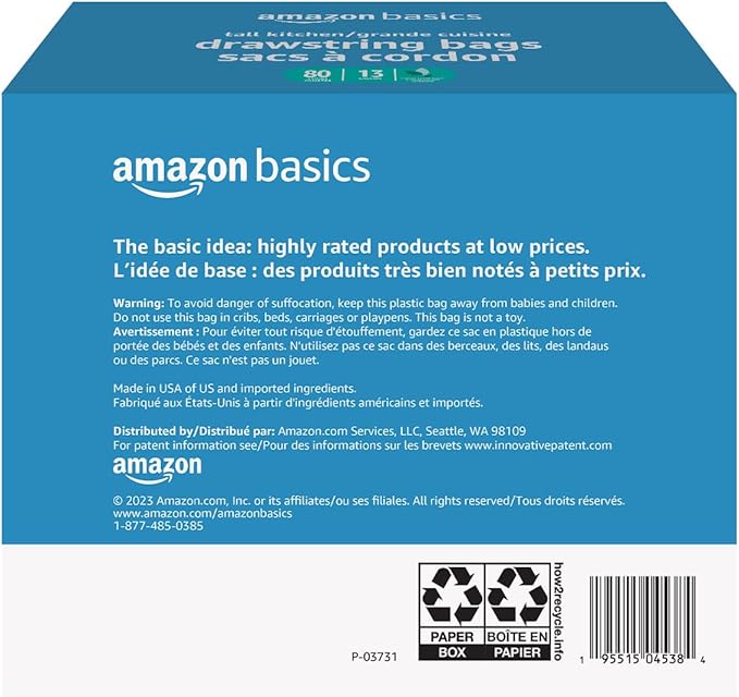 Amazon Basics Ultra-Force Tall Kitchen Drawstring Trash Bags, Classic Clean - Image 3