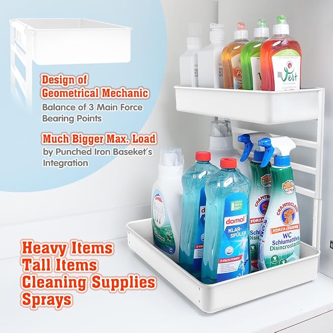 EVERIE Height Adjustable 2 Tier Metal Pull Out Slide Shelf Organizer - Image 6