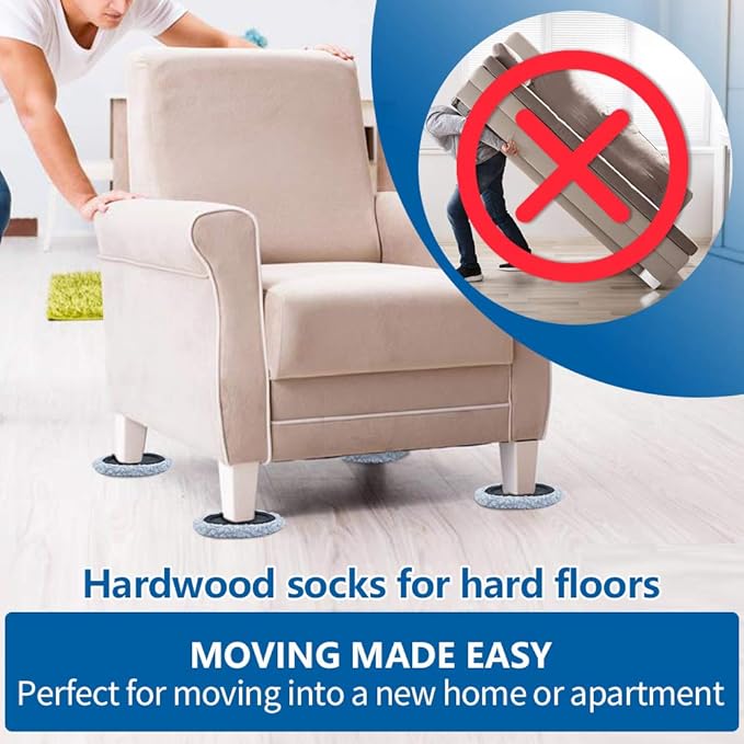 Furniture Sliders, 12 Pack 3 1/2" Moving Pads and 12 Hardwood Socks, Slide - Image 4