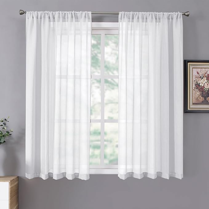 Tollpiz Short Sheer Curtain Linen Textured Living Room Curtains Sheer Light by Tollpiz