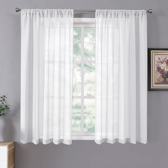 Tollpiz Sheer Curtains Linen Textured Bedroom Curtain Sheers Light Filtering by Tollpiz