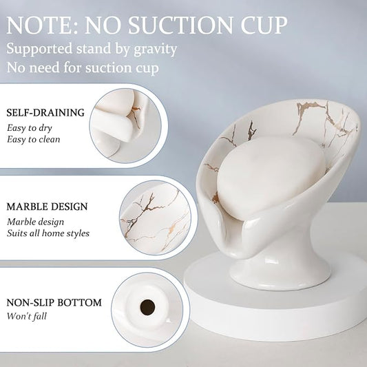 Soap Dish, Soap Holder Self Draining Leaf Shape Soap Dishes, Ceramic Drain Soap - Image 2