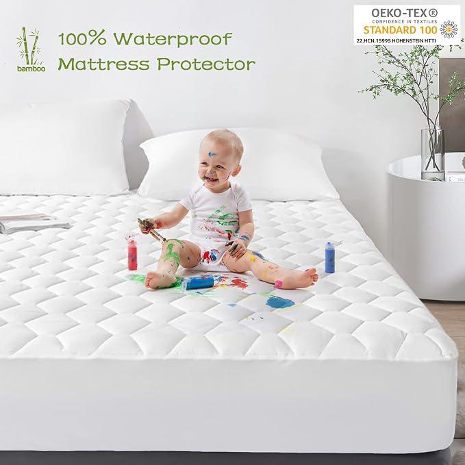 GRT California King Mattress Protector Waterproof, Rayon from Bamboo, Cooling - Image 3