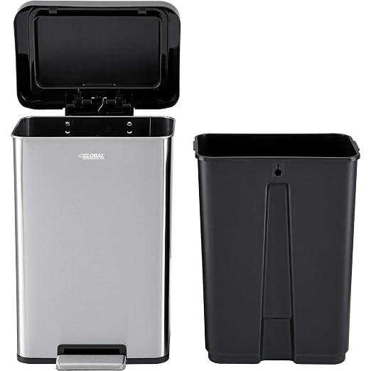 Global Industrial 12 Gallon Stainless Steel Trash Can, Rectangular Step-On - Image 2
