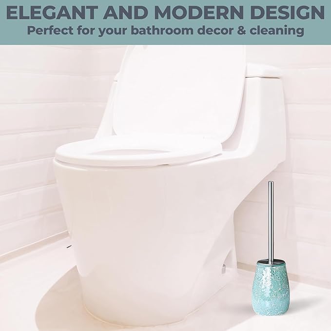 Escenzy Turquoise Green Toilet Brush and Holder Set Mosaic Glass | Non-Rustic - Image 3
