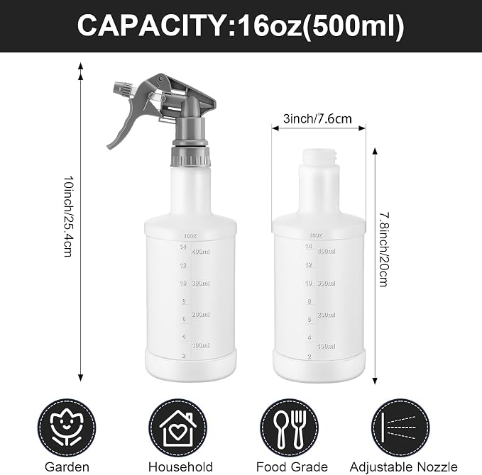 Eccliy 12 Pcs 16 Oz Plastic Spray Bottle, Adjustable Empty Reusable Sprayer - Image 2