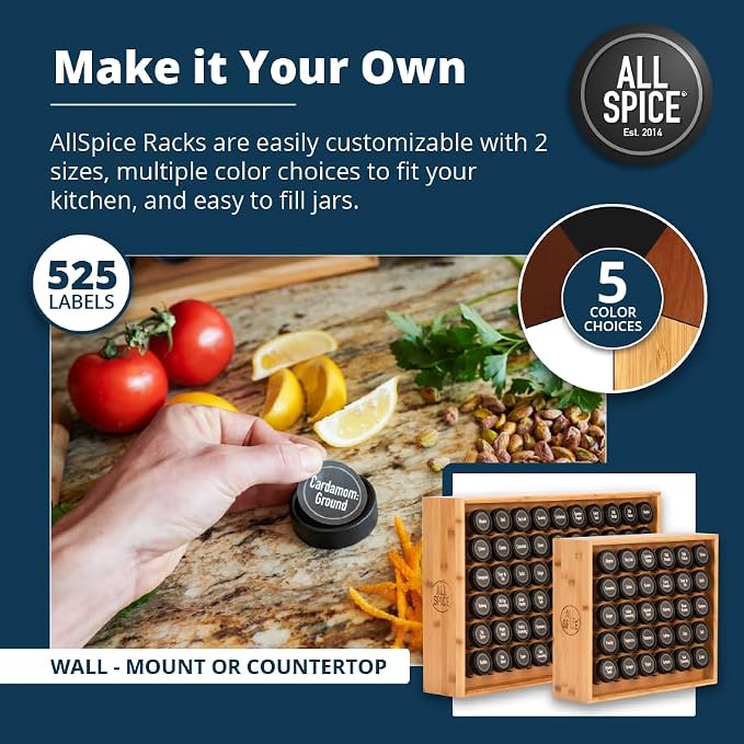 AllSpice Spice Rack Organizer, 525 Unique Labels, Countertop or Wall Mount - Image 4