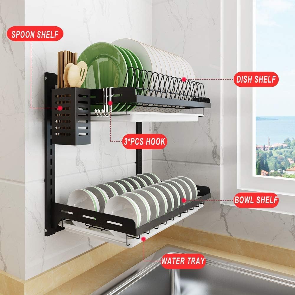 junyuan Kitchen Dish Rack,Hanging Dish Drying Rack Organizer Storage Shelf Ov...