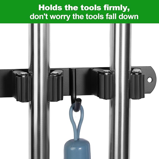 voze 5 Racks and 4 Hooks Mop and Broom Holder Wall Mount, Self Adhesive Heavy - Image 5