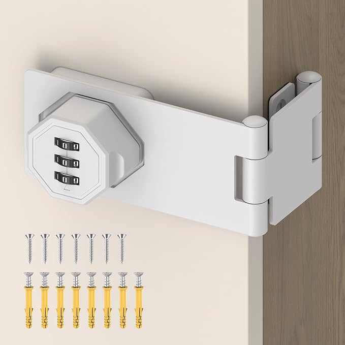 90 Degree 3-Digit Combination Cabinet Lock, Zinc Alloy Keyless Folding Hasp by BiceNoning