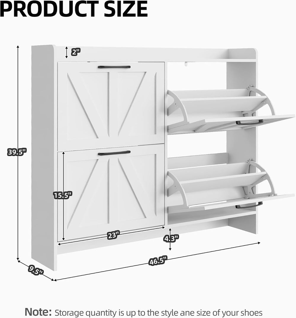 Shoe Storage Cabinet with 4 Flip Drawers, Freestanding Hidden Shoe Cabinet wi...