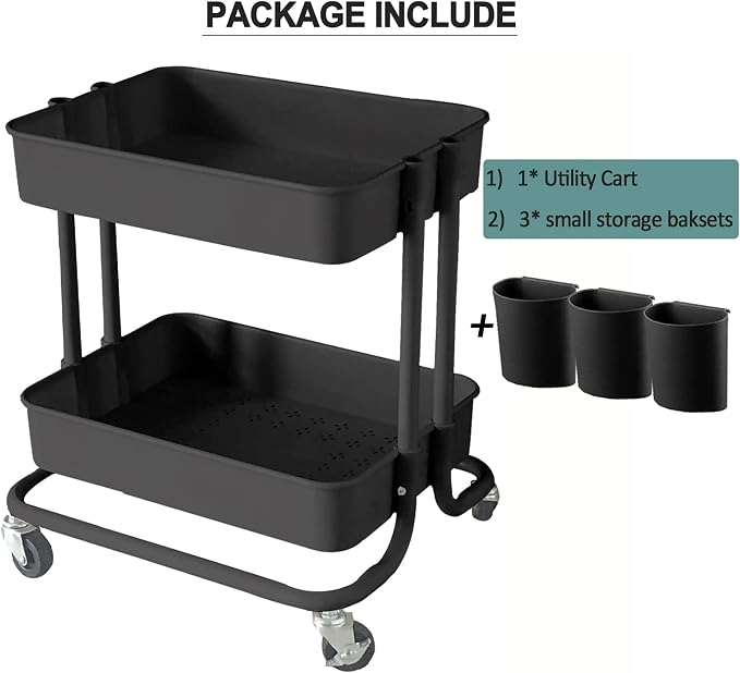 Melody House 2-Tier Utility Rolling Cart Storage Sofa Side Table - Image 7
