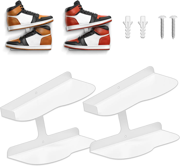 2 Pcs Floating Shoe Display Shelves for Wall Mount,H-Type Sturdy Levitating Shoe Wall Shelf,Sneaker Holders Rack for Shoes Collectors Advertising Exhibition Shoe Store Show Shoe Shelf for Wall White